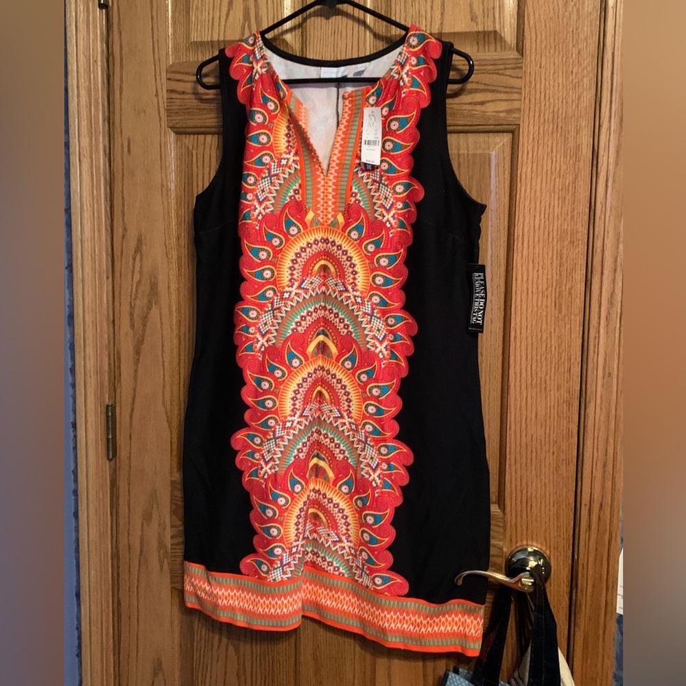 New York & Co Vibrant Black and Orange Dress